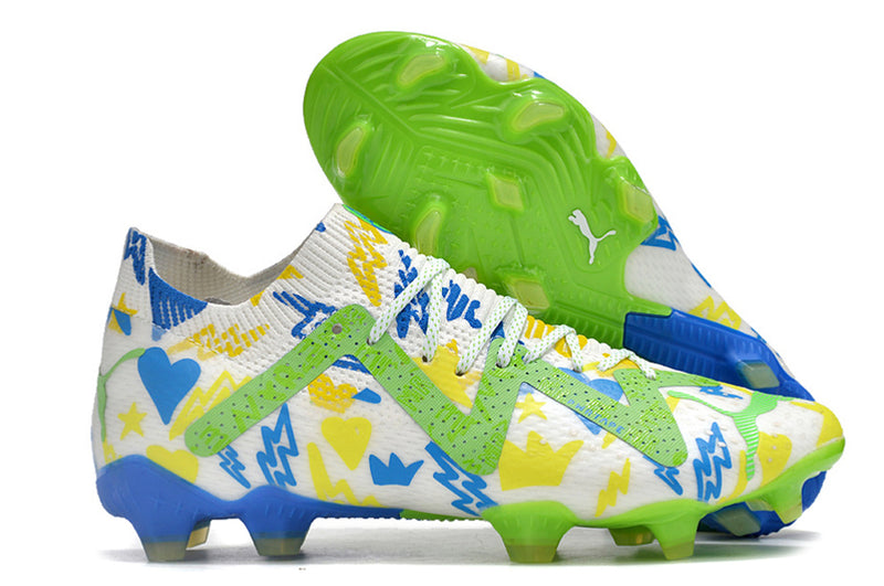 Chuteira de Campo Puma Future Ultimate FG Verde, Amarelo e Azul "Instituto Neymar"