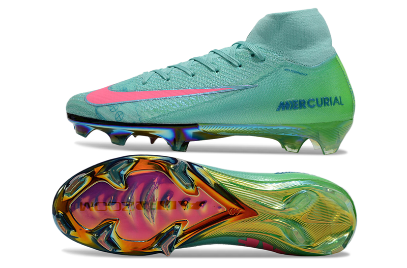 Chuteira Campo Nike Air Zoom Mercurial Superfly 10 Elite FG Verde e Rosa "Cosmic Speed"