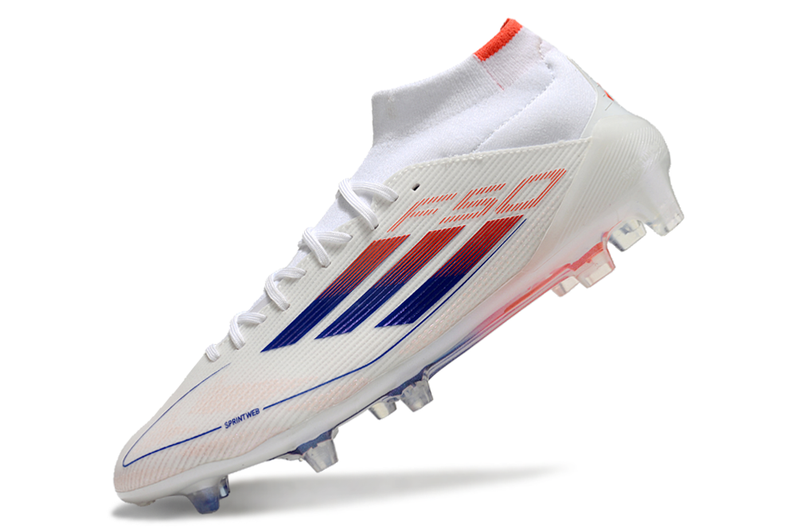 Botes de futbol Adidas F50 Mid Top FG blanc, blau i taronja "Advancement Pack" 