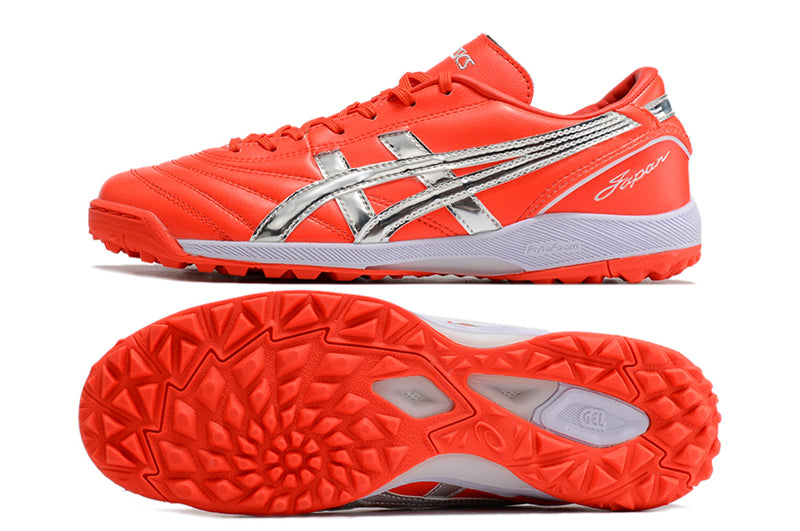 Chuteira Society Asics Japan TF Vermelha e Prata