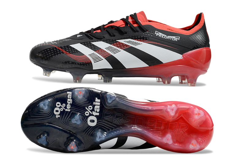 Chuteira Campo Adidas Predator Elite FG Preta e Vermelha "Stealth Victory"