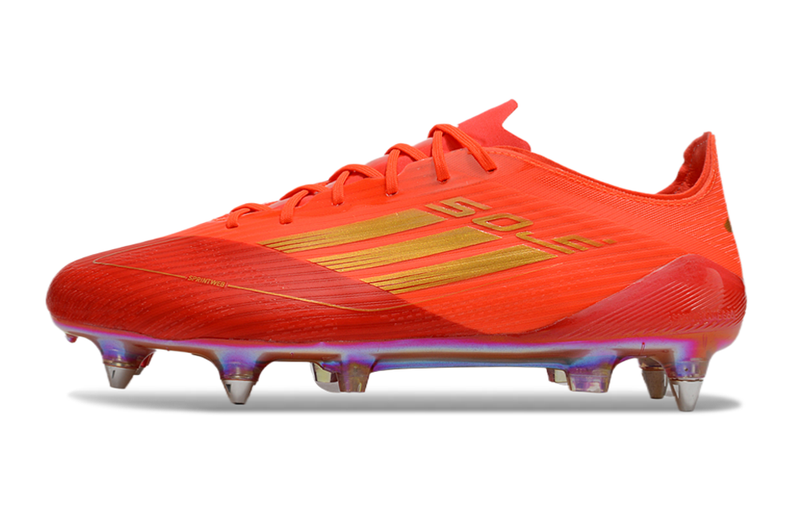 Chuteira Campo Adidas F50 Ponta de Aluminio Vermelho e Dourado