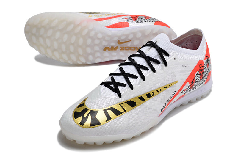 Nike Air Zoom Mercurial Vapor 15 Elite TF White and Gold Soccer Cleats