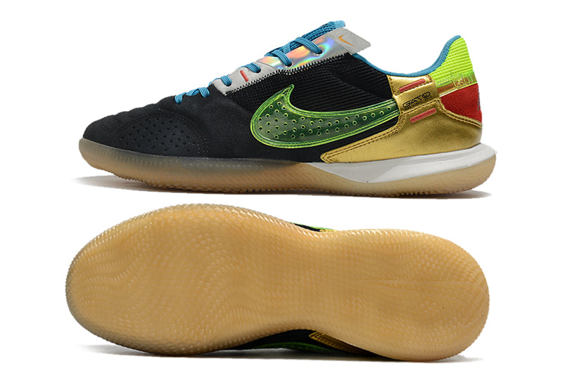 Chuteira Futsal Nike StreetGato IC Preta, Azul, Verde e Dourada