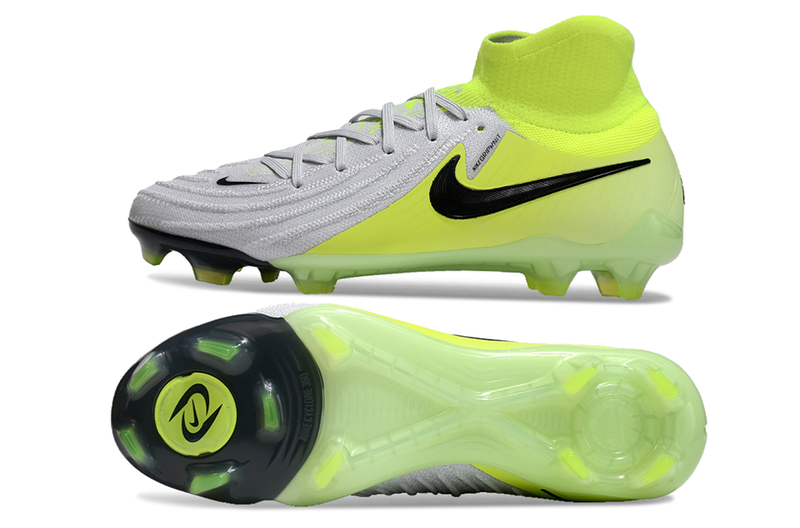 Chuteira Campo Nike Phantom Luna 2 Elite FG Cinza e Verde "Mad Voltage"