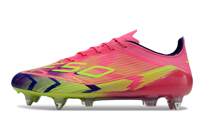 Chuteira Campo Adidas F50 Ponta de Aluminio Rosa, Azul e Verde