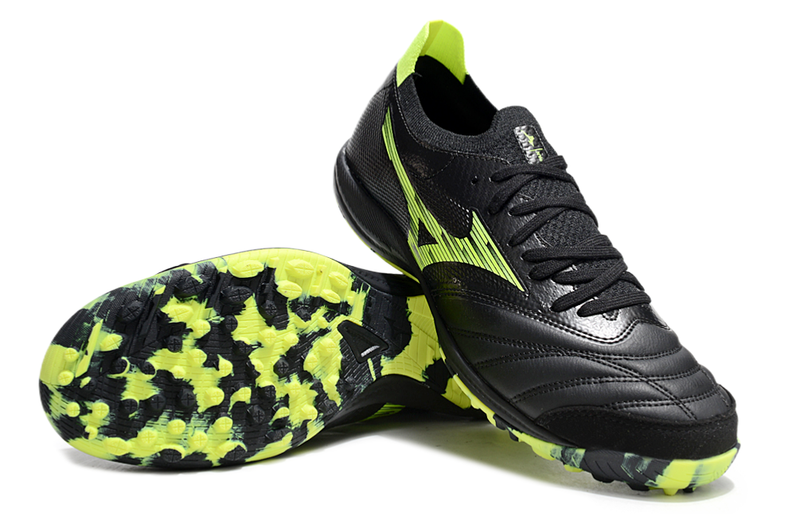 Chuteira Society Mizuno Morelia Neo Sala TF Preta e Verde