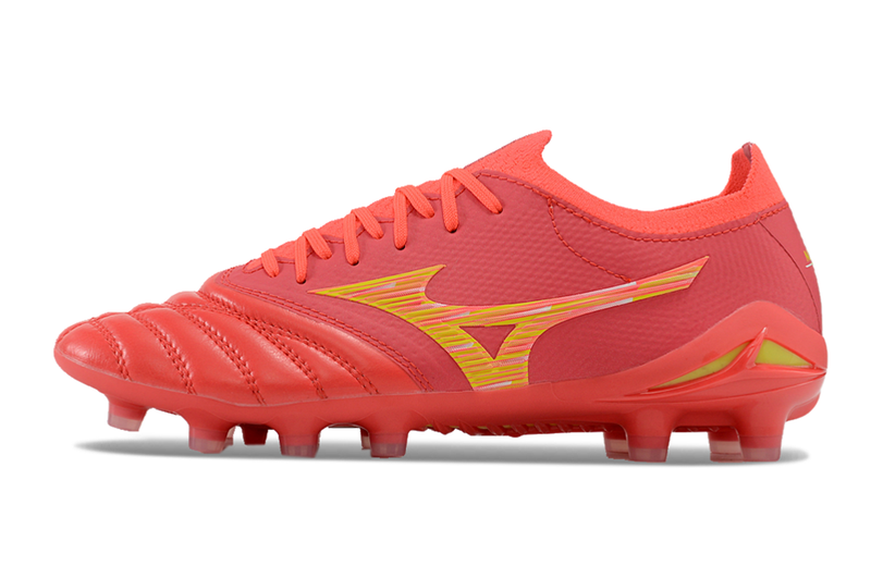 Chuteira Campo Mizuno Morelia Neo 4 Beta FG Vermelha e Dourada "Release Pack"