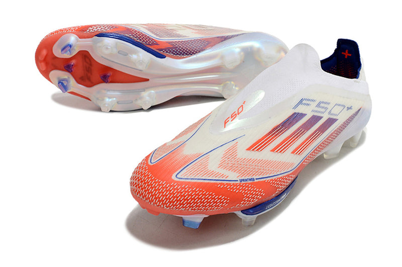 Botes de futbol Adidas F50+ LL FG blanc, blau i vermell "Paquet avançat"