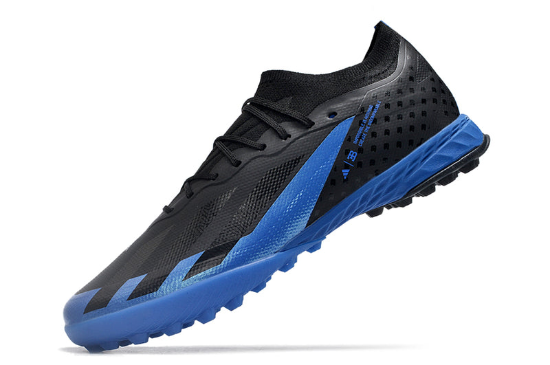 Chuteira Society Adidas X Crazyfast.1 TF Preta e Azul "Bugatti"