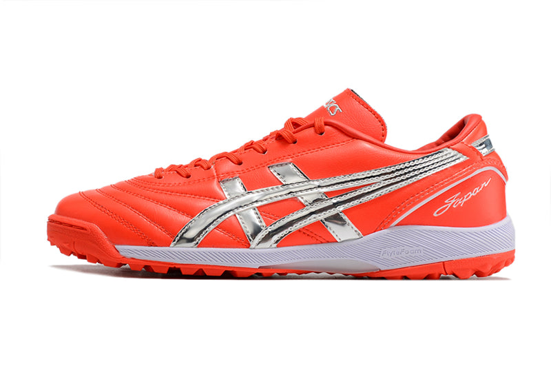 Chuteira Society Asics Japan TF Vermelha e Prata