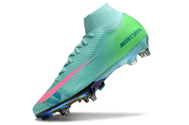 Chuteira Campo Nike Air Zoom Mercurial Superfly 10 Elite Trava Mista Verde e Rosa "Cosmic Speed"