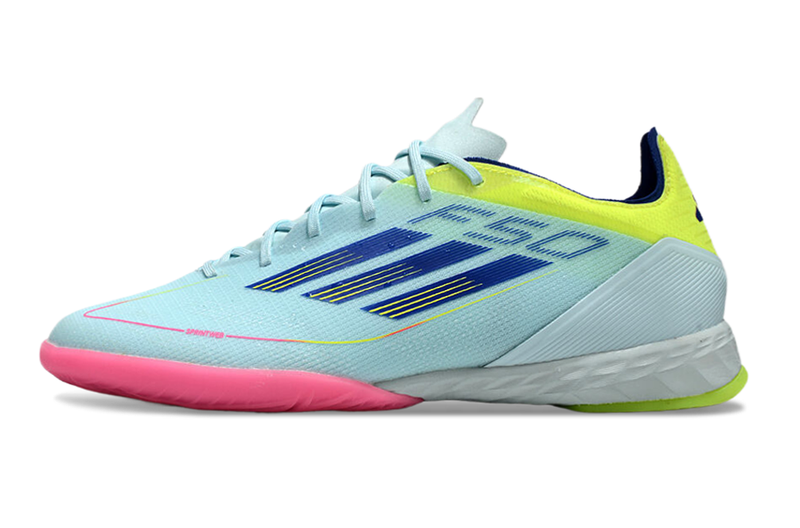 Chuteira Futsal Adidas F50 IC Azul, Rosa e Amarelo "Re-Emergence Pack"