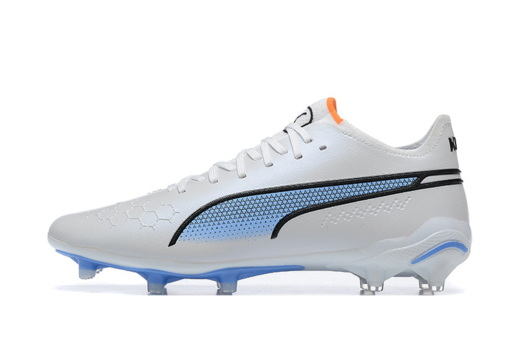 Chuteira Campo Puma King Ultimate FG Branca e Azul "Supercharge Pack"