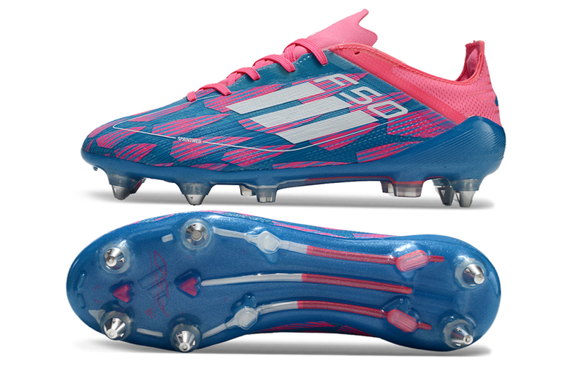 Adidas F50 Aluminum Spike Field Cleats Pink, Blue and White "Reemergence Pack"