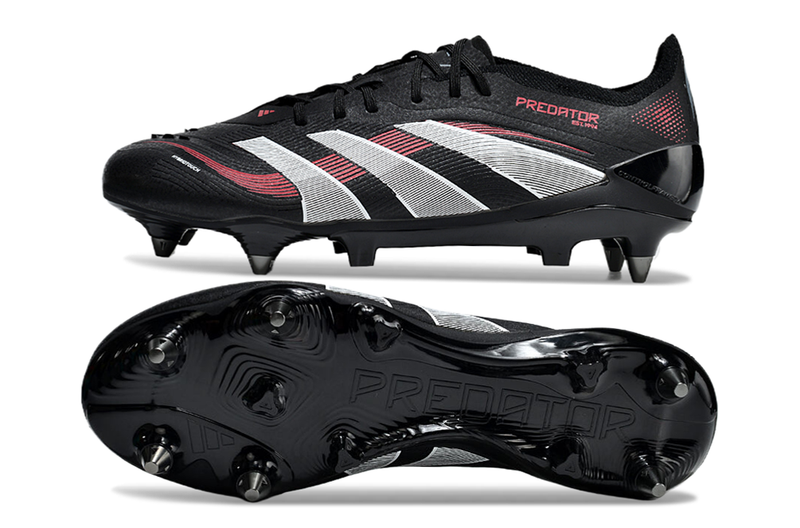 Chuteira Campo Adidas Predator Elite Ponta de Aluminio Preta e Vermelha "Stealth Victory"