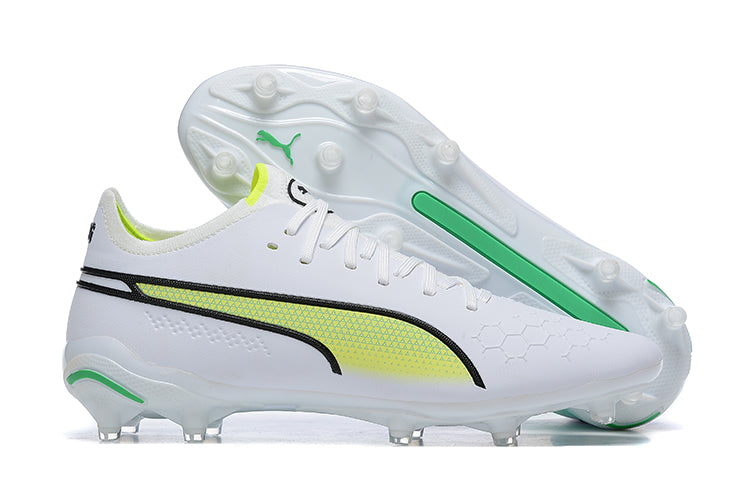 Chuteira Campo Puma King Ultimate FG Branca e Verde " Pursuit Pack"