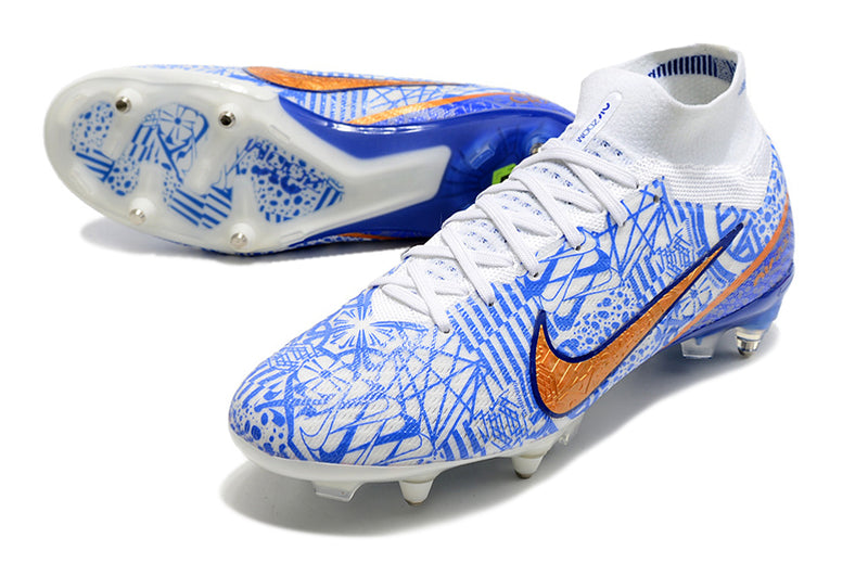 Chuteira Campo Nike Air Zoom Mercurial Superfly 9 Elite Ponta de Aluminio Azul "CR7"