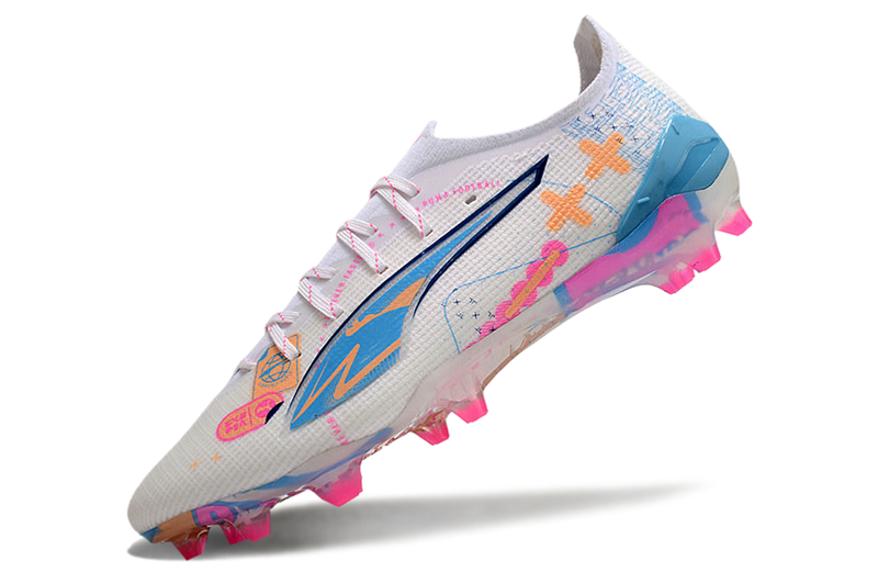 Puma Ultra 5 Ultimate FG White, Blue and Pink "Volume Up' Pack" Field Boots 