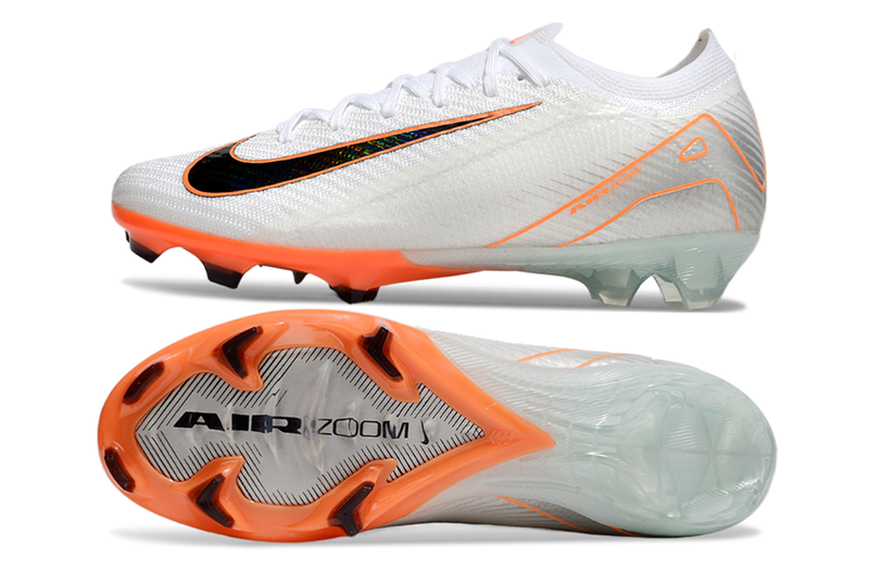 Chuteira Campo Nike Air Zoom Mercurial Vapor 16 Elite FG Branca e Laranja