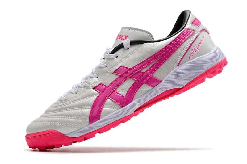 Chuteira Society Asics Japan TF Branca e Rosa