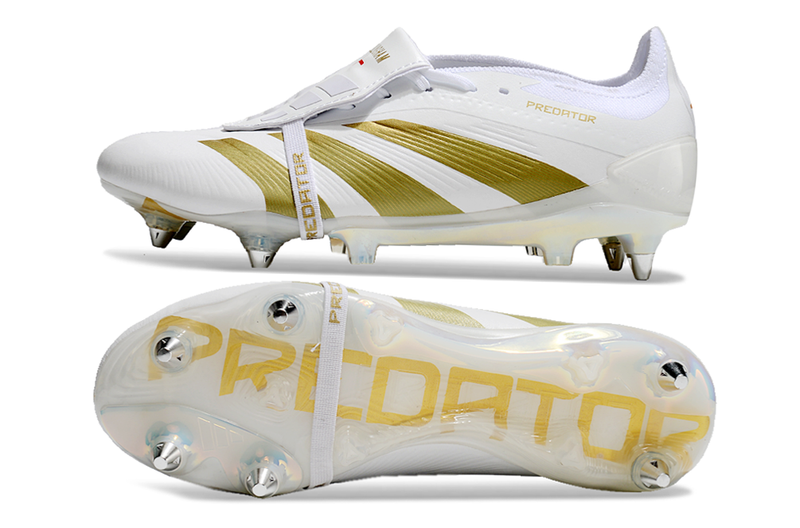 Chuteira Campo Adidas Predator Elite FT 30 Ponta de Aluminio Branca e Dourada "Day Spark Pack"