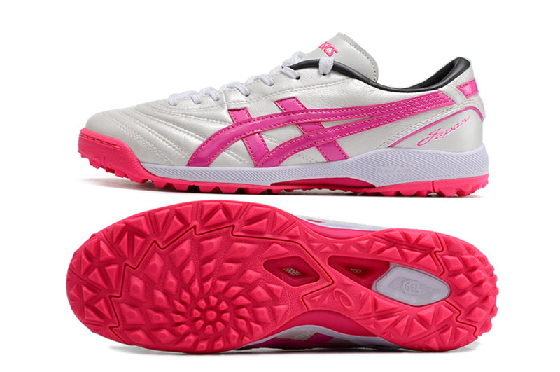 Chuteira Society Asics Japan TF Branca e Rosa