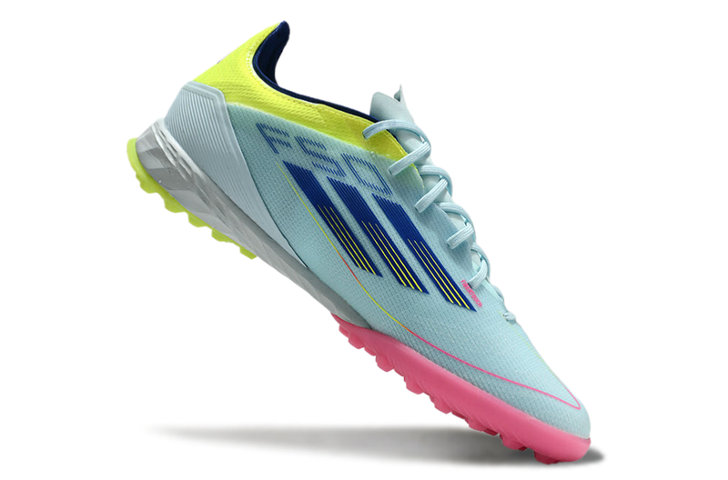 Chuteira Society Adidas F50 TF Azul, Rosa e Amarelo "Olympic Boot Pack"