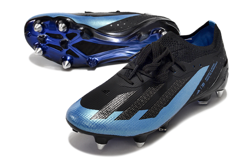 Chuteira Campo Adidas X Crazyfast.1 Ponta de Aluminio Preta e Azul "Bugatti"