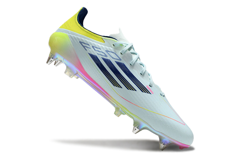 Chuteira Campo Adidas F50 Ponta de Aluminio Azul, Rosa e Amarelo "Olympic Boot Pack"