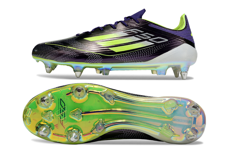 Chuteira Campo Adidas F50 Ponta de Aluminio Roxa e Verde "Fast Reborn"