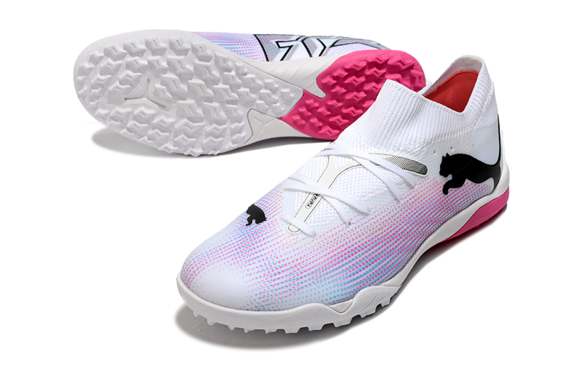 Societat Puma Future 7 TF Bota de futbol blanca, rosa i blava "Paquet fenomenal"