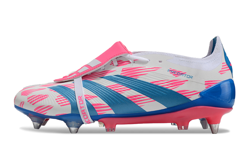 Chuteira Campo Adidas Predator Elite FT 30 Ponta de Aluminio Branca, Azul e Rosa "Reemergence Pack"