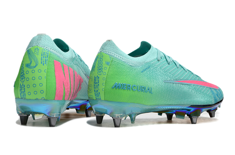 Chuteira Campo Nike Air Zoom Mercurial Vapor 16 Elite Trava Mista Verde e Rosa "Cosmic Speed"