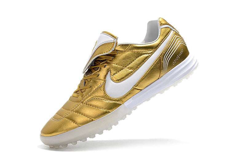 Nike Retro Tiempo Legend 7 Elite TF Gold and White R10 Society Football Boots 