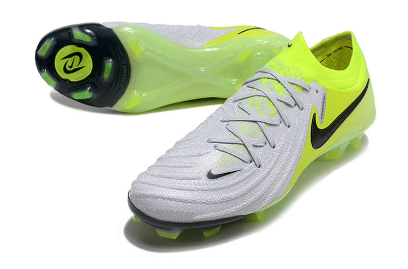 Chuteira Campo Nike Phantom GX 2 Elite FG Cinza e Verde "Mad Voltage"