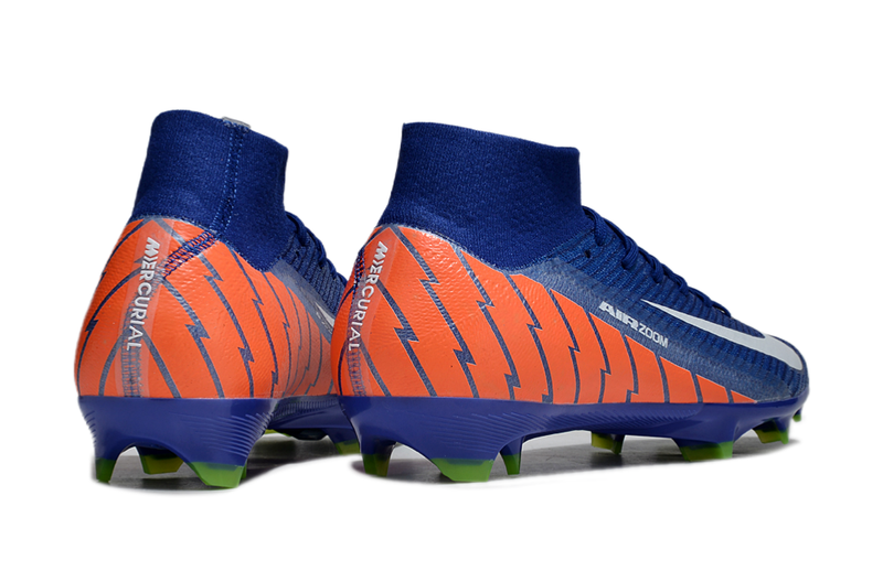 Chuteira Campo Nike Air Zoom Mercurial Superfly 10 Elite FG Azul, Verde e Laranja