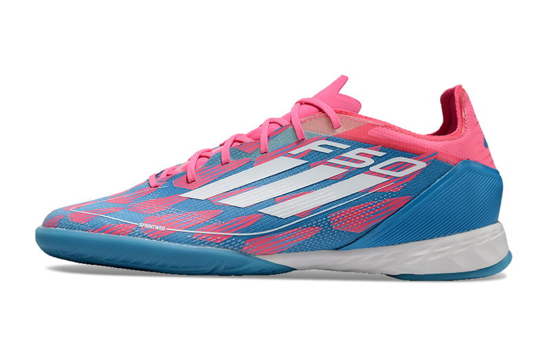 Chuteira Futsal Adidas F50 IC Rosa, Azul e Branca "Re-Emergence Pack"