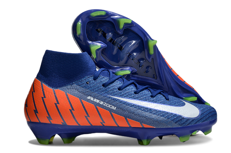 Chuteira Campo Nike Air Zoom Mercurial Superfly 10 Elite FG Azul, Verde e Laranja