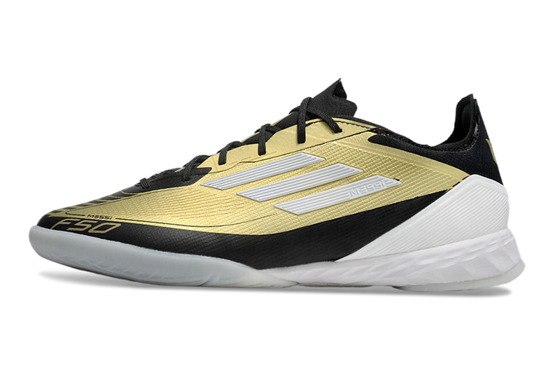 Chuteira Futsal Adidas F50 IC Dourada e Preta "Triunfo Dorado Pack"