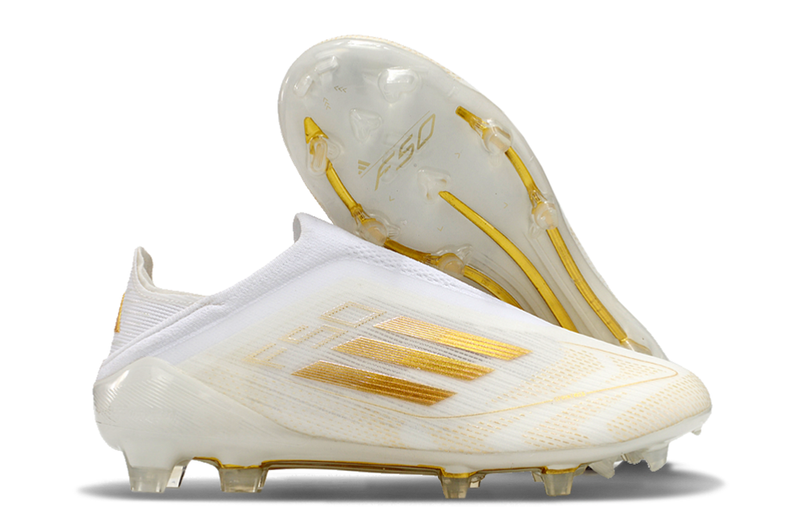 Chuteira Campo Adidas F50 LL FG Branca e Dourada "Day Spark"