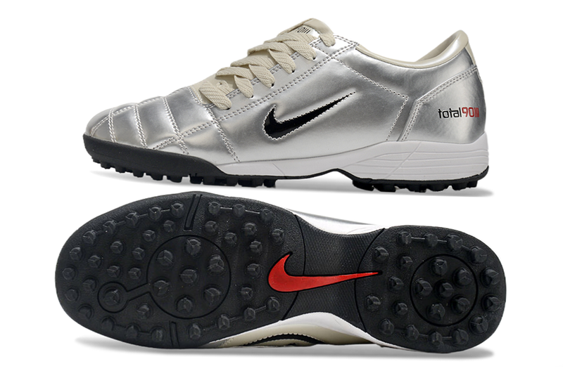 Chuteira Society Nike Total 90 TF Prata e Creme