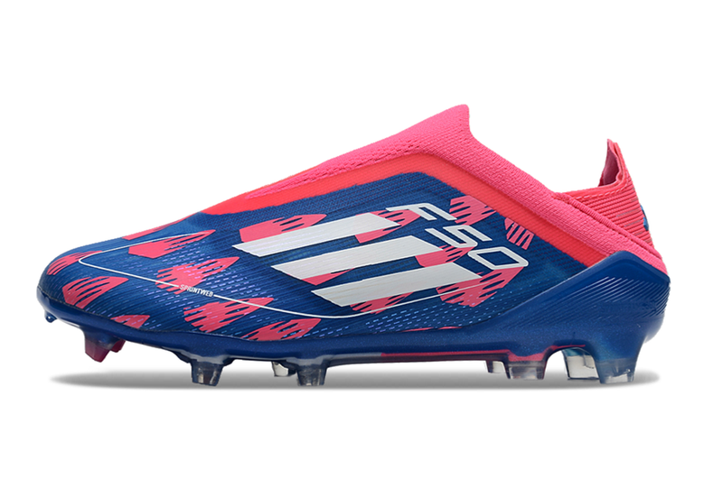 Chuteira Infantil Campo Adidas F50+ LL FG Rosa, Azul e Branca "Reemergence Pack"