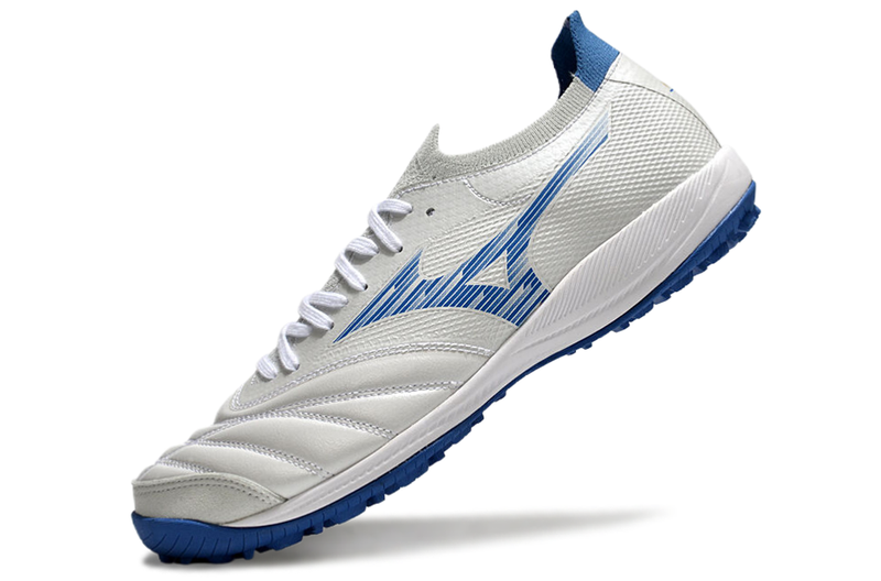 Chuteira Society Mizuno Morelia Neo Sala TF Branca e Azul "Mugen Pack"