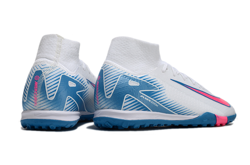 Chuteira Society Nike Air Zoom Mercurial Superfly 10 Elite TF Branca, Azul e Rosa