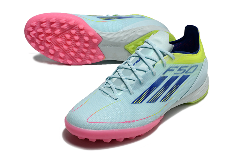 Chuteira Society Adidas F50 TF Azul, Rosa e Amarelo "Olympic Boot Pack"