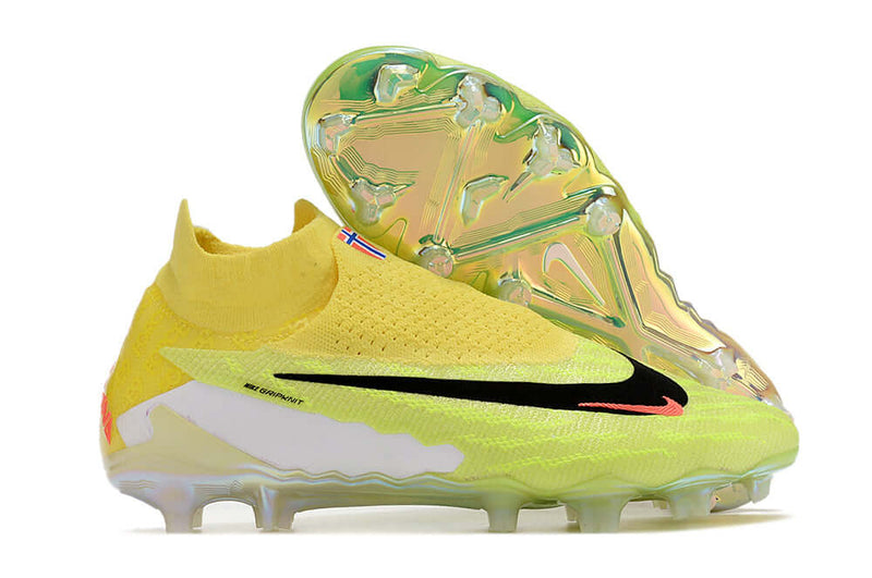 Precisão é com a Chuteira de Campo Nike Phantom GX DF Elite FG Amarela e Verde "Haaland" na Farda de Boleiro, Garanta a qualidade de Jogadores Profissionais