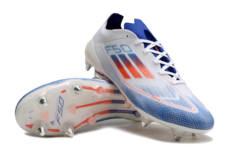 Bota de futbol Adidas F50 Aluminum Toe Blanc, Blau i Vermell "Advancement Pack" 