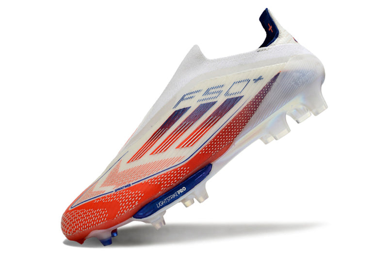 Chuteira Campo Adidas F50+ LL FG Branca, Azul e Vermelha "Advancement Pack"