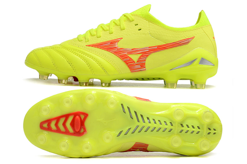 Bota de futbol Campo Mizuno Morelia Neo 4 Beta FG groc i vermell "Dyna Pack".